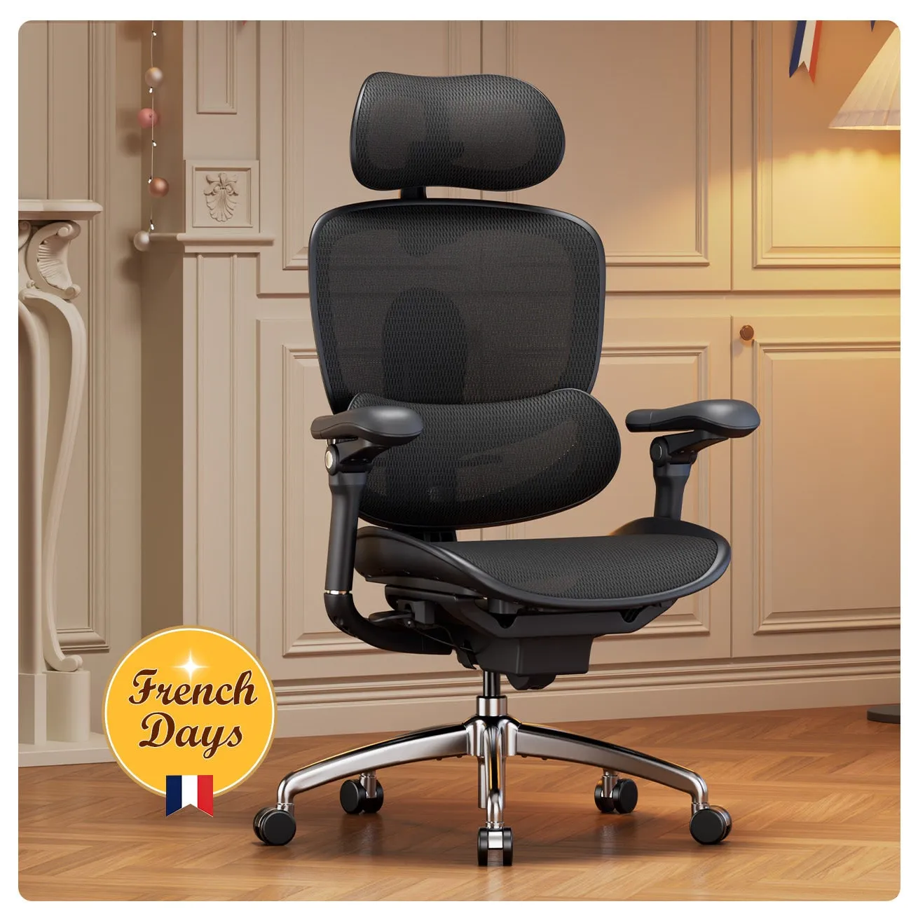 Doro C300 Pro V2 noire dans un salon, pastille French Days