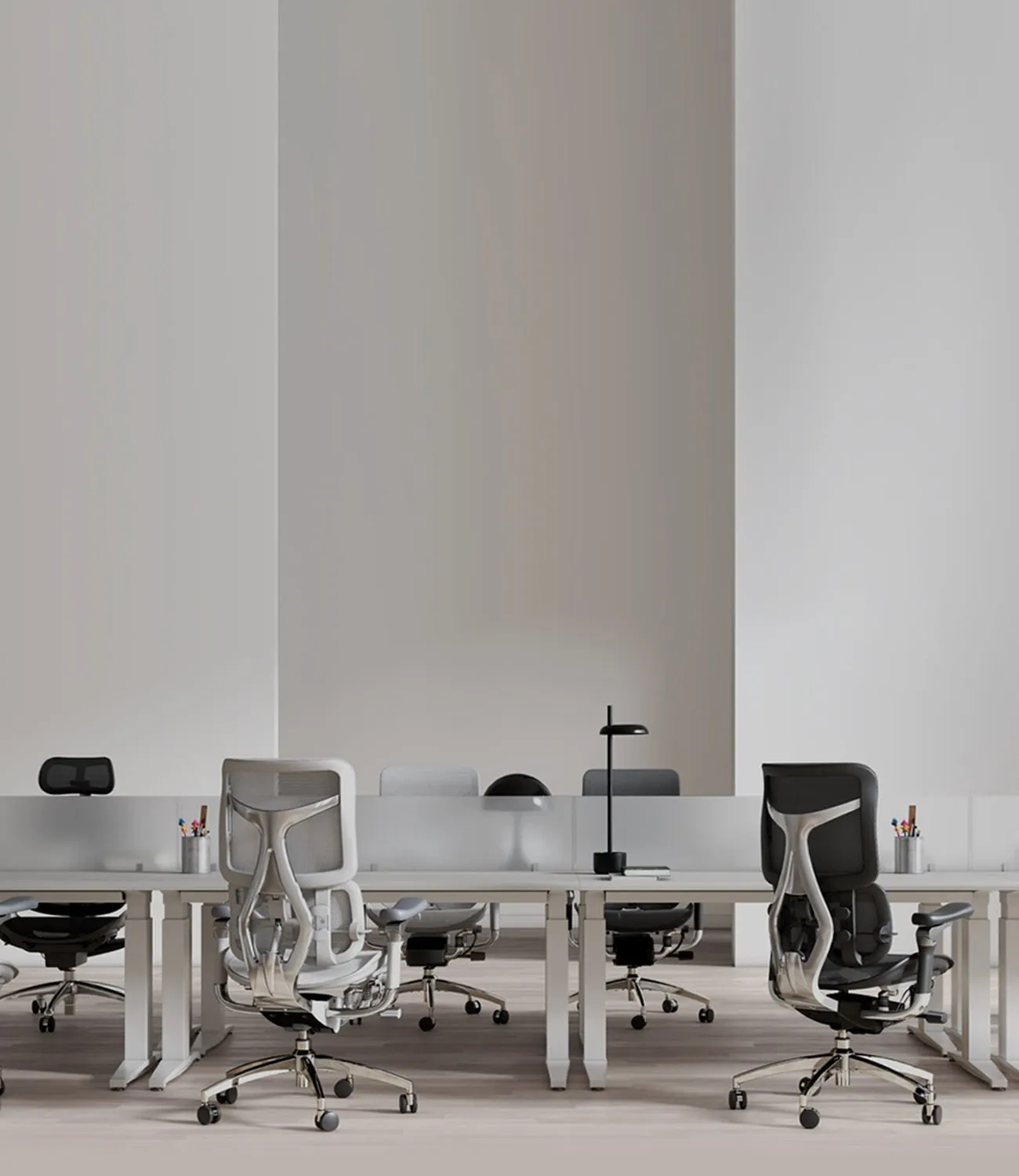 Bureau clair équipé de rangées de chaises Sihoo