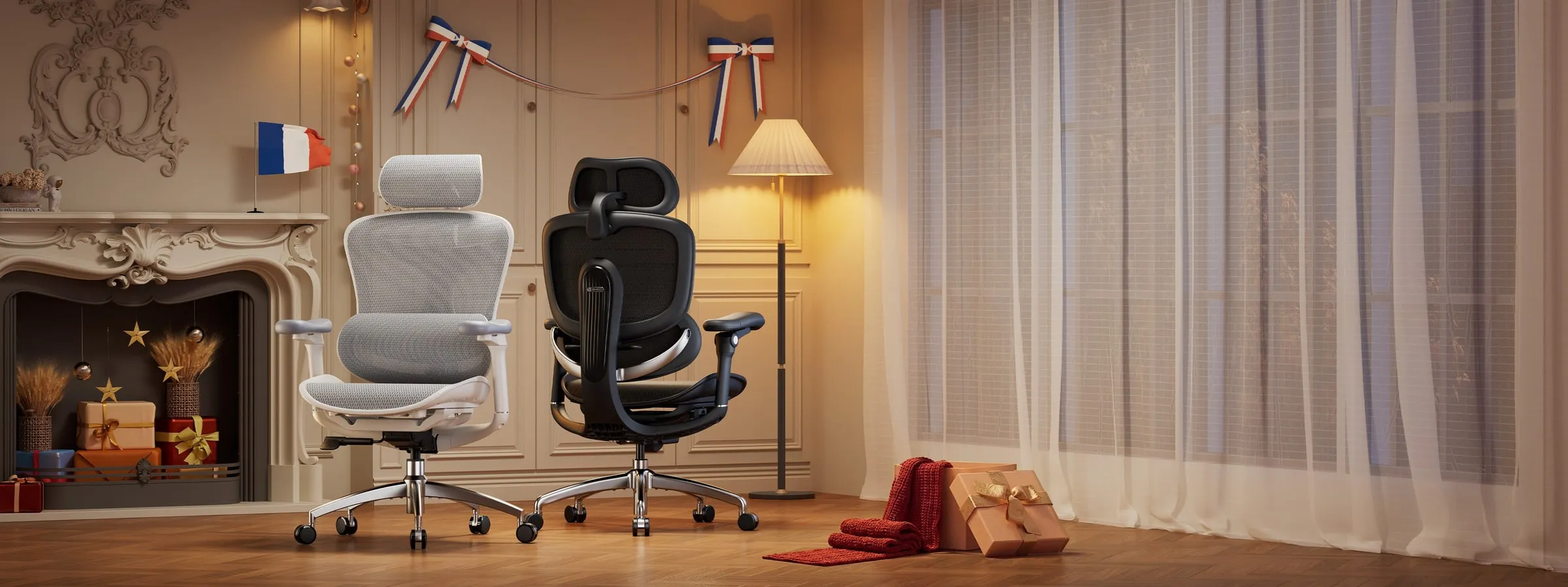 Deux chaises Sihoo dans un salon décoré pour les French Days